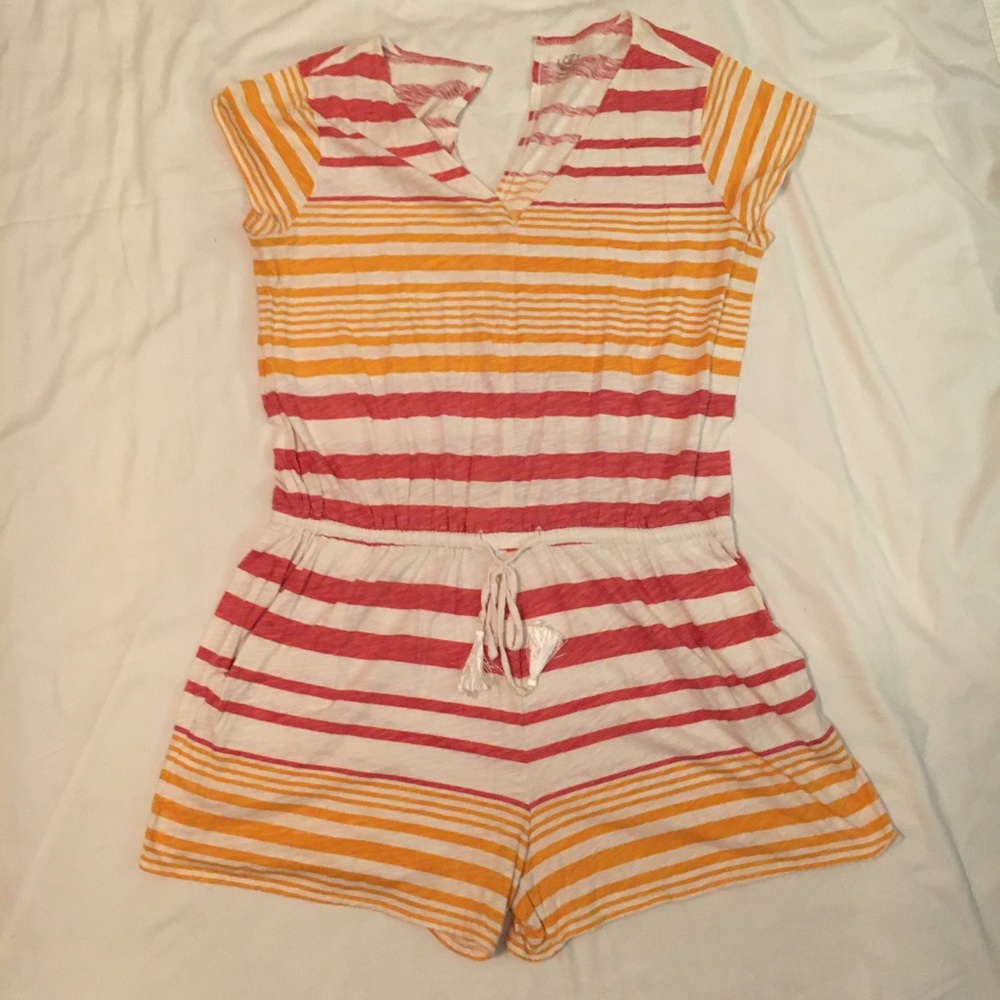Loft Beach yellow and red stripe drawstring romper